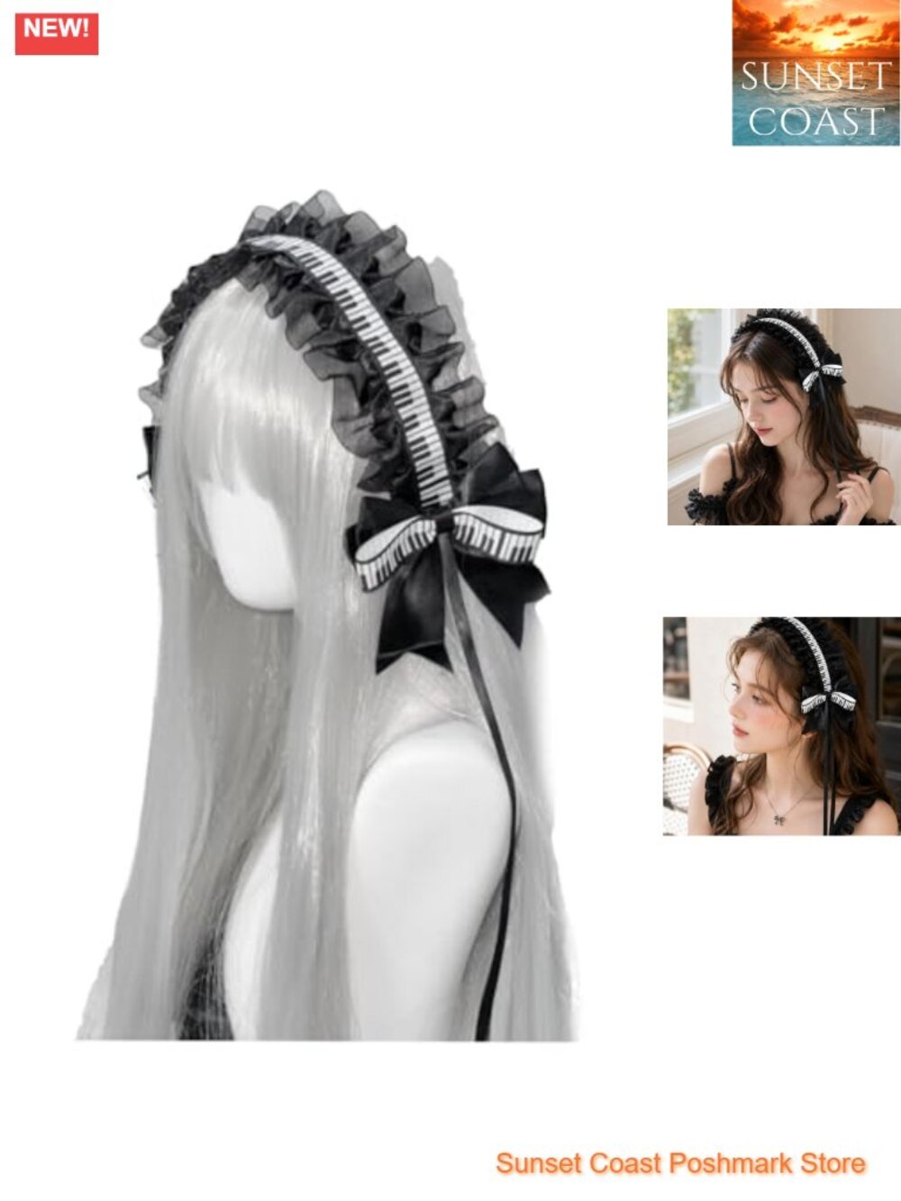 Lolita Headband Piano Key Bow Hair Accessory Coquette Gothic Kawaii